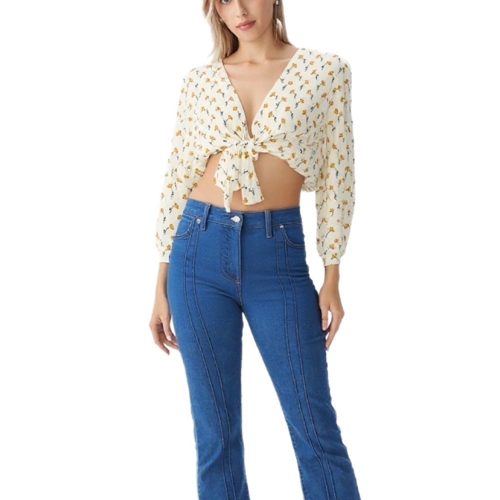 Faithfull The Brand NWOT Floral Cropped Top in Cream Size S